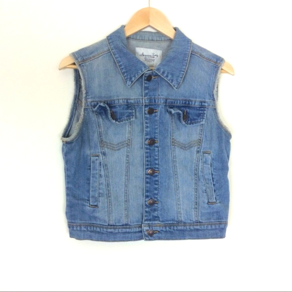 American Rag Denim Sleeveless Vest Women's L Blue